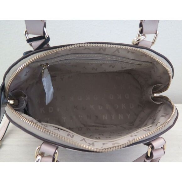 DKNY R14DYD08 Tan/Brown Sig. Logo Allover Print Catherine Dome Satchel Bag $178 - Picture 8 of 9